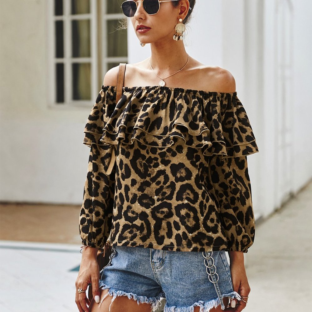 Flowy Ruffle Top off The Shoulder Leopard